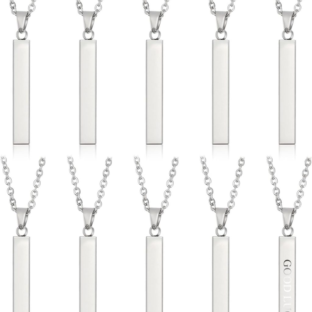CHGCRAFT 10Pcs Stainless Steel Rectangle Pendant Necklace Engravable Stainless Steel Rectangular Pendants Stamping Blank Bar Pendant for Birthday and Christmas Gifts