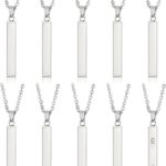 CHGCRAFT 10Pcs Stainless Steel Rectangle Pendant Necklace Engravable Stainless Steel Rectangular Pendants Stamping Blank Bar Pendant for Birthday and Christmas Gifts