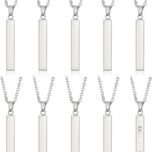 CHGCRAFT 10Pcs Stainless Steel Rectangle Pendant Necklace Engravable Stainless Steel Rectangular Pendants Stamping Blank Bar Pendant for Birthday and Christmas Gifts