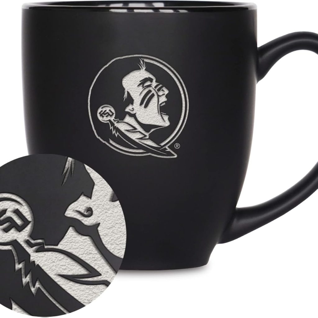 Rico Industries NCAA (D/E/F & G) Standard 15oz Laser Engraved Matte Black Ceramic Bistro Mug – For Hot or Cold Drinks