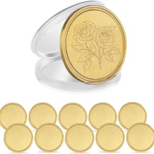 10Pcs Laser Engraving Blanks Brass Challenge Coin Blanks Metal Engraving Blank Coins 40mm with Acrylic Protection Box for DIY Commemorative Collection (Thickness 2mm)