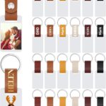24 Pcs Leather Sublimation Keychain Blanks Laser Engraving Picture Keychain Blank Double Sided Heat Transfer Customized Photo Key Chain for Personalized Memorial Family Photo DIY Crafts Gifts