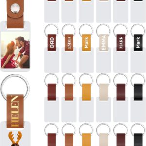 24 Pcs Leather Sublimation Keychain Blanks Laser Engraving Picture Keychain Blank Double Sided Heat Transfer Customized Photo Key Chain for Personalized Memorial Family Photo DIY Crafts Gifts