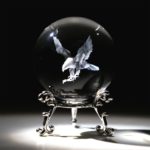 HDCRYSTALGIFTS Engraved Eagle Crystal Ball Paperweight with Stand 60mm 3D Laser Etched Bald Eagle Glass Spheres Decorative Balls(Clear)