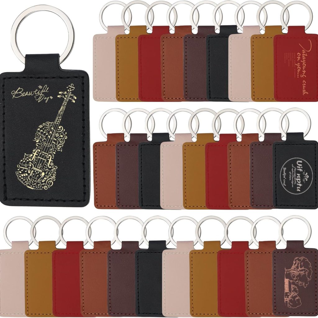 30 Pcs Leather Key Fob Kit, Rectangular Leather Keychain Blanks with Keychain Rings, PU Laser Engraving Key chain, Stamping Diy Crafts for Leather Working