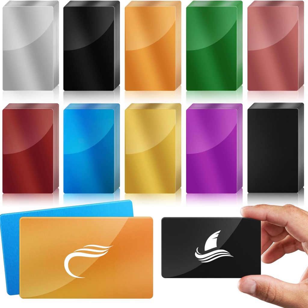 weparmeety 100 Pcs Metal Engraving Blanks Colorful Aluminum Sheet Laser Engraving Business Card Multipurpose DIY Gift Cards 86 x 54 x 0.21 mm（10 Colors)