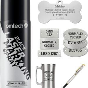OMTech Laser Marking Spray, Metal Laser Marking Fluid for CO2 Laser Engravers, 13oz Aerosol High Contrast Black Spray for Laser Engraving Metal, Laser Ink Agent for Aluminum Stainless Steel Brass More