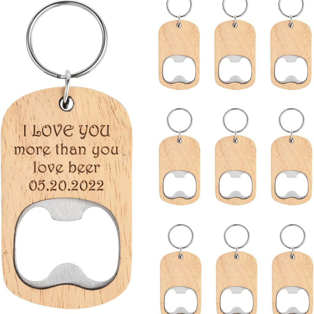 10 Pcs Wooden Keychain Blanks Wood Bottle Opener Bulk Laser Engraving Blanks Unfinished Wooden Key Ring Key Tag for Party Favors DIY Gift Craft Supplies
