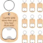 10 Pcs Wooden Keychain Blanks Wood Bottle Opener Bulk Laser Engraving Blanks Unfinished Wooden Key Ring Key Tag for Party Favors DIY Gift Craft Supplies