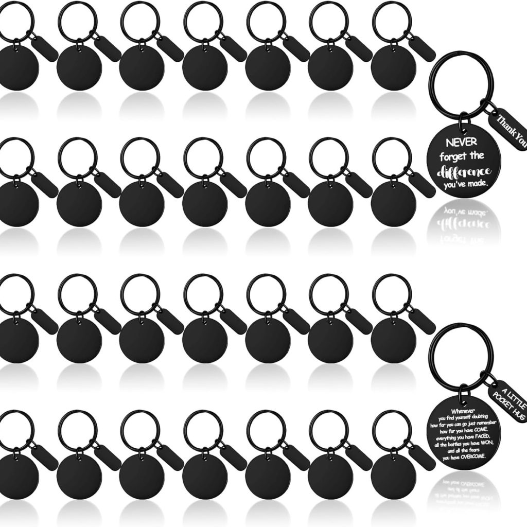 Gisafai 30 Pcs Engravable Metal Keychain Blanks Laser Engraving Blanks Key Rings Tags for Crafts Christmas Xmas DIY Gifts(Black)