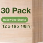 ROBOTIME 30-Pack Basswood Sheets 1/8″ x 12″ x 16″ – Laser Engraving Blanks, 3mm Wood for Laser Cutting and Engraving