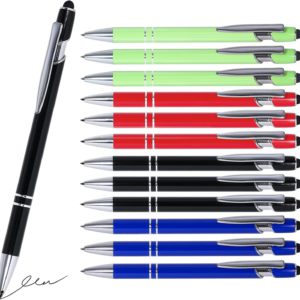 12 Pack Ballpoint Pen with Stylus Tip, 2 in 1 Engraving Ballpoint Pen, Laser Engraving Blanks for DIY Gift Pen Bulk Multicolor