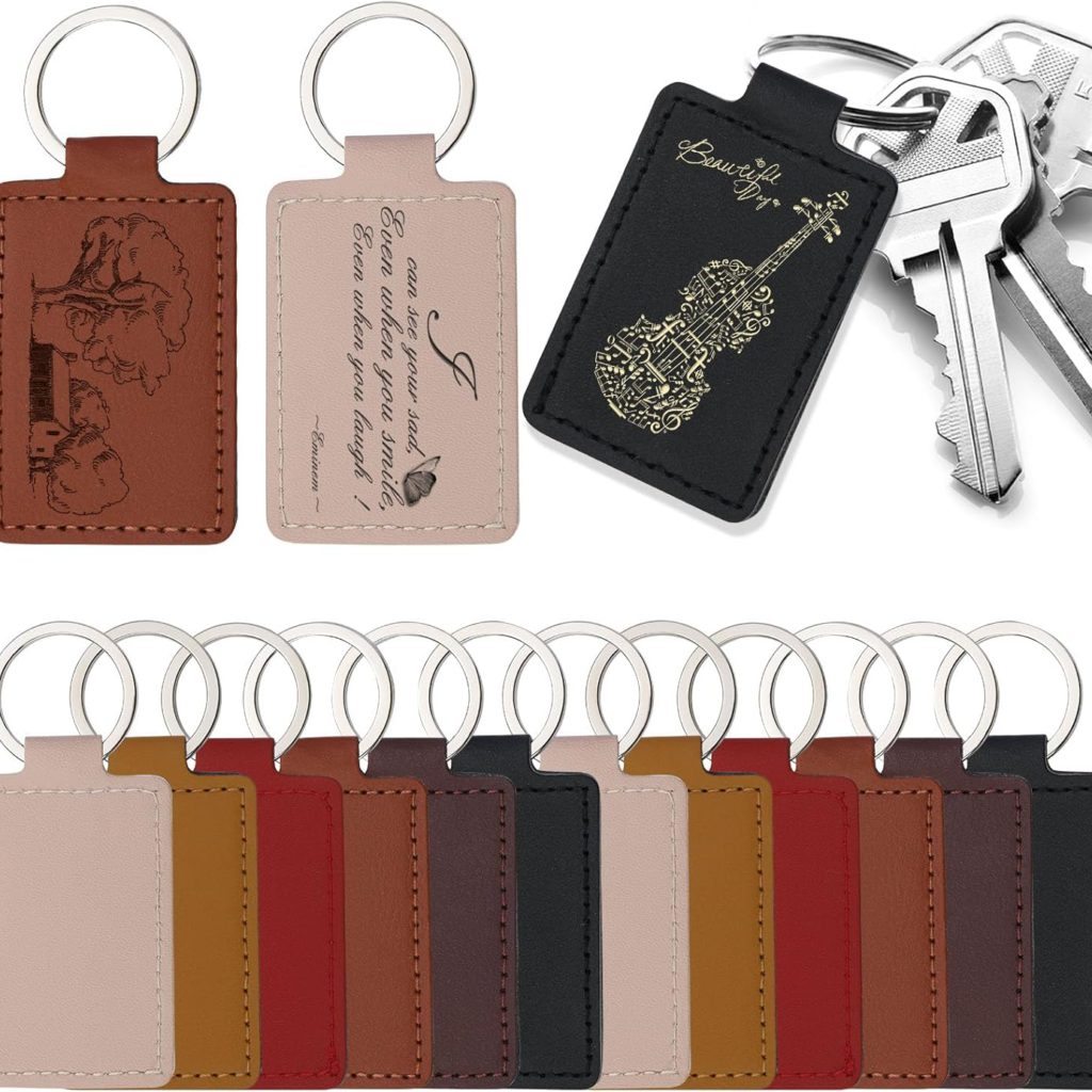 15 Pcs PU Leather Keychain, 6 Colors Rectangular Leather Key Fob Kit, Laser Engraving Key Fob for Stamping Craft, Leather Keychain Blanks Making
