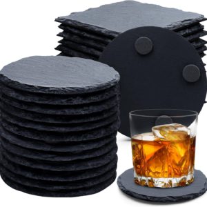 24 PCS Slate Drink Coasters, Cymuber 4 Inch Black Coasters Stone Cup Coaster Bulk Set, Laser Engraving Blanks Handmade Coaster for Halloween, Christmas, Home Decor Drink Bar Kitchen Gifts