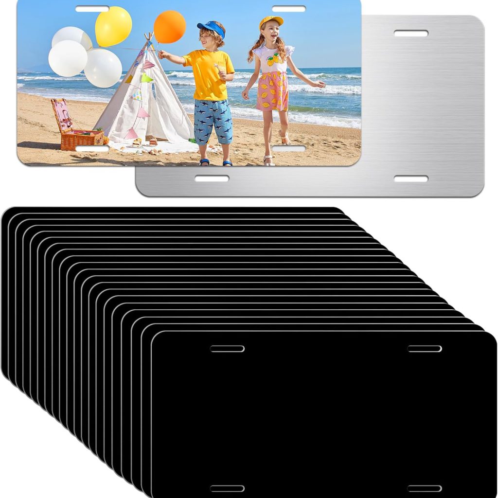 20 Pack Black Aluminum License Plate Blanks – 6×12 Inch Metal Tags for Laser Engraving, Vinyl, UV Printing, Bulk Custom Design Plates – 0.025 Thickness/0.65mm