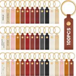 PU Leather Keychain Blanks Bulk Laser Engraving Blanks Keychain Kit with Key Rings for DIY Key Chains Craft