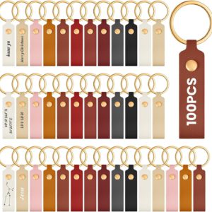 PU Leather Keychain Blanks Bulk Laser Engraving Blanks Keychain Kit with Key Rings for DIY Key Chains Craft