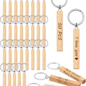 Wavyknot 50 Pcs Blanks Wooden Keychain Bulk Laser Engraving Rectangle Unfinished DIY Key Tag for Crafts Gift