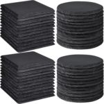48 PCS Slate Coasters Bulk, MAPRIAL Laser Engraving Blanks Material for Engraver, 4 Inch 24 PCS Natural Square, 24 PCS Round Black Stone Coasters for Drinks, Gifts, Wedding Party, Decor, Christmas