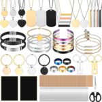 Quelay 99 Pcs Laser Engraving Materials Bulk Include 46 Jewelry Making Engraving Accessories Kit Necklace Bracelet Ring Keychain with Laser Marking Paper for Laser Engraver DIY Crafting Supplies