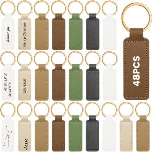 48 Pcs Leather Keychains Blank Bulk PU Leather Laser Engraving Keychains Gift for Men Women Christmas Birthday (Elegant Color)