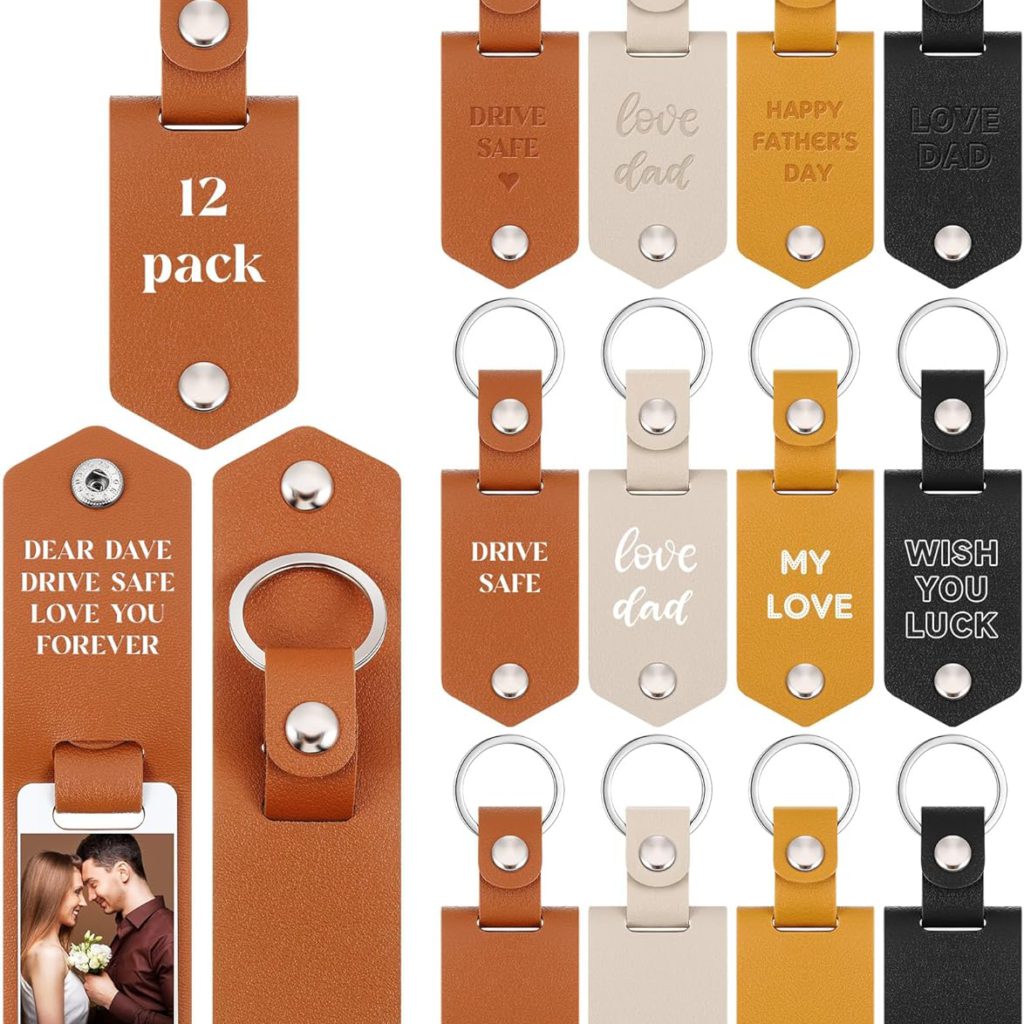 12 Pcs Leather Photo Keychain Laser Engraving Blanks Sublimation Picture Keychain Blanks Photo Insert Key Chain Gift