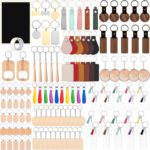 Tondiamo 122 Pcs Laser Engraving Blanks Keychains Bulk Laser Cutting Engraving Materials Accessories Including Wood, Stainless Steel, Acrylic, PU Leather, Silicone and Marking Paper Tape for Laser