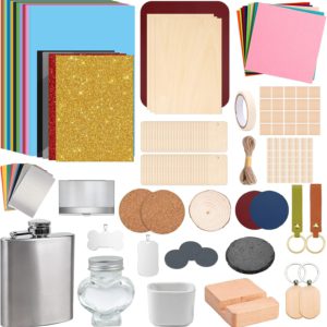 Csyidio 220 PCS Engraving Material Box, DIY Materials Apply to All Laser Engravers with Instructions, Laser Engraving Supplies Including Acrylic Sheet, Metal Materials, Wood Materials