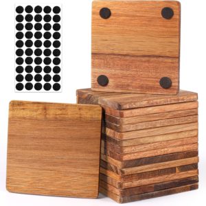 16 Pieces Unfinished Wood Coasters, 4 Inch Square Acacia Wooden Coasters for Crafts with Non-Slip Silicon Dots for DIY Stained Painting Wood Engraving Home Decoration