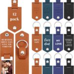 12 Pcs Leather Photo Keychain Laser Engraving Blanks Sublimation Picture Keychain Blanks Photo Insert Key Chain Gift
