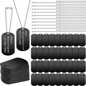 Yinkin 200 Pcs Personalized Military Dog Tags Set Including 100 Pcs Aluminum Blank Dog Tags for Engraving 100 Ball Steel Chain Rectangle Metal Blank Stamping Label for DIY Craft(Black)