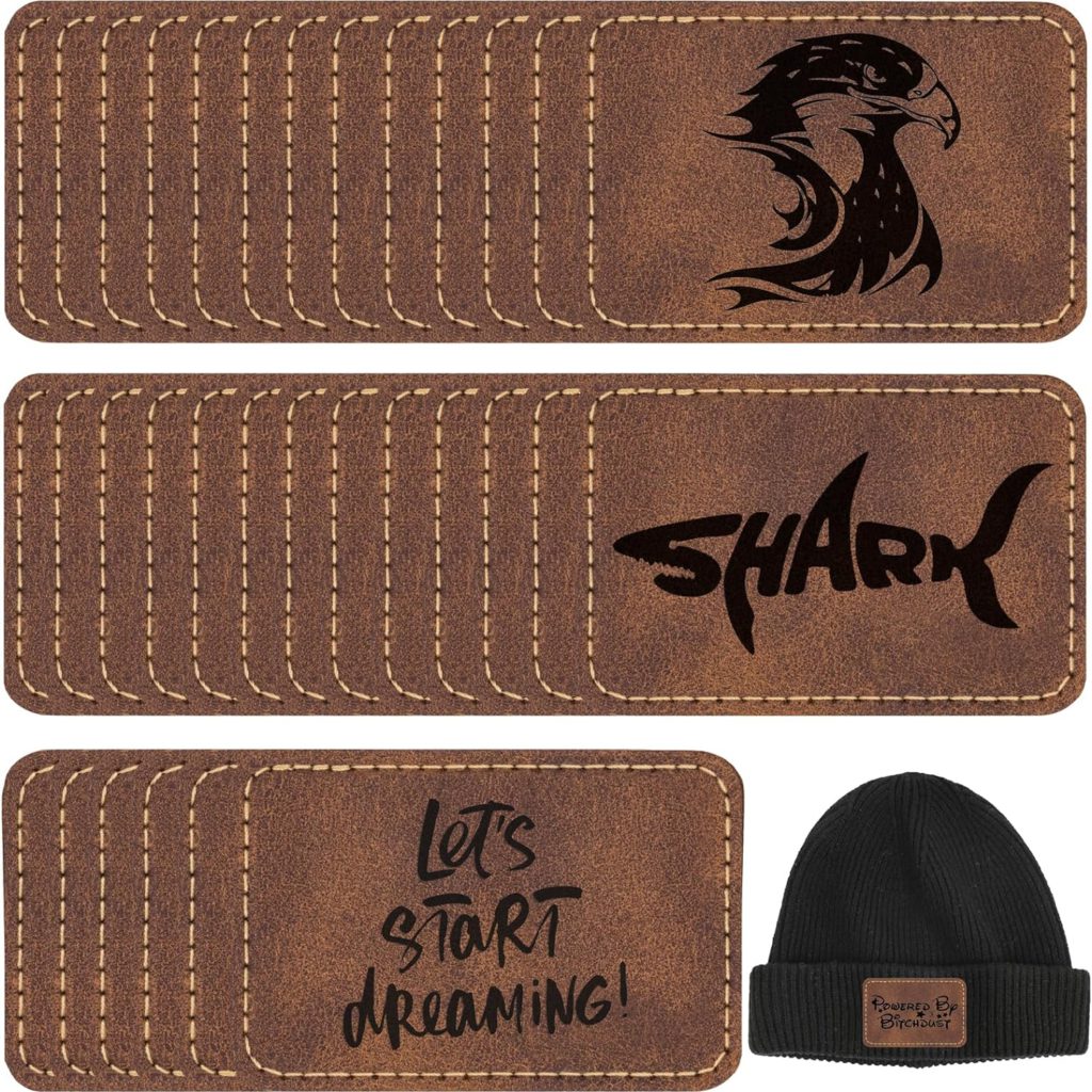 50 Pack Blank Leatherette Hat Patch with Adhesive, Rectangle Laserable Leatherette Patch, Faux Leather Patches for Hats Custom Fabric Repair Sew Laser Supplies (Chestnut, 3 x 2 Inches)