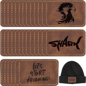 50 Pack Blank Leatherette Hat Patch with Adhesive, Rectangle Laserable Leatherette Patch, Faux Leather Patches for Hats Custom Fabric Repair Sew Laser Supplies (Chestnut, 3 x 2 Inches)