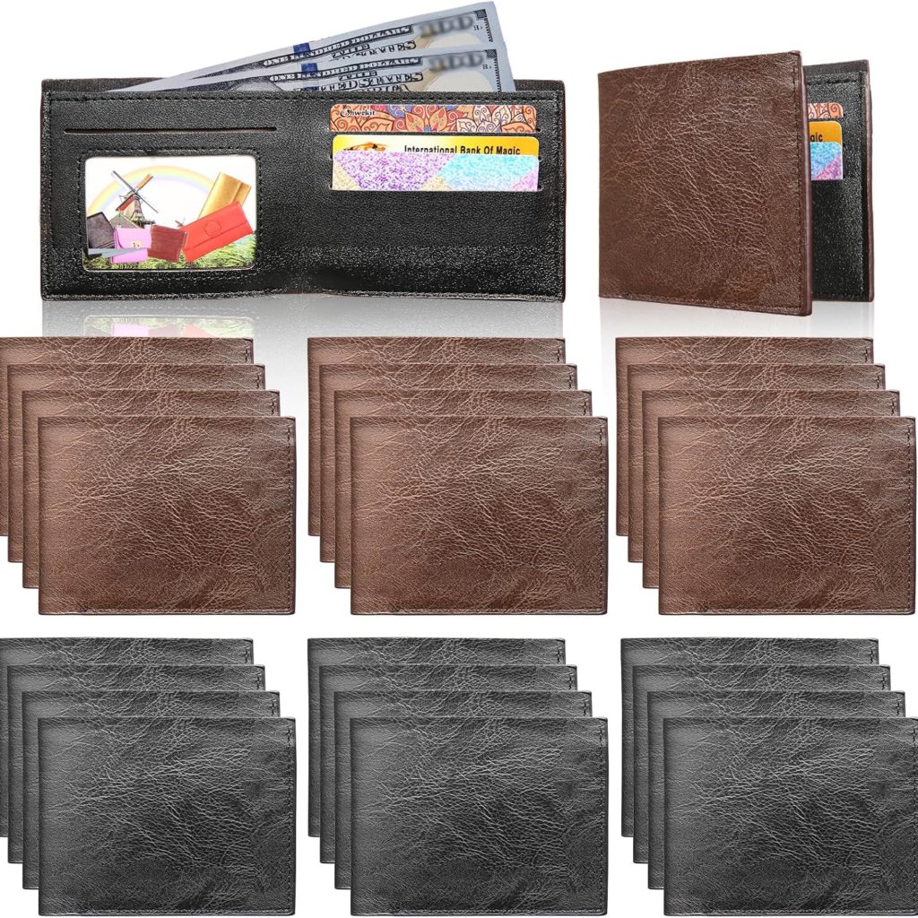 24 Pieces Wallet for Men,Leather Men’s Wallets Bulk for DIY Engraving,With Money Clip,Card Holder(12 Black & 12 Brown)